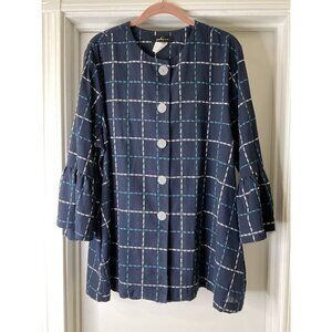 Yushi Women's Lagenlook Jacket Button Accent Eclectic Bell Sleeve Size XL